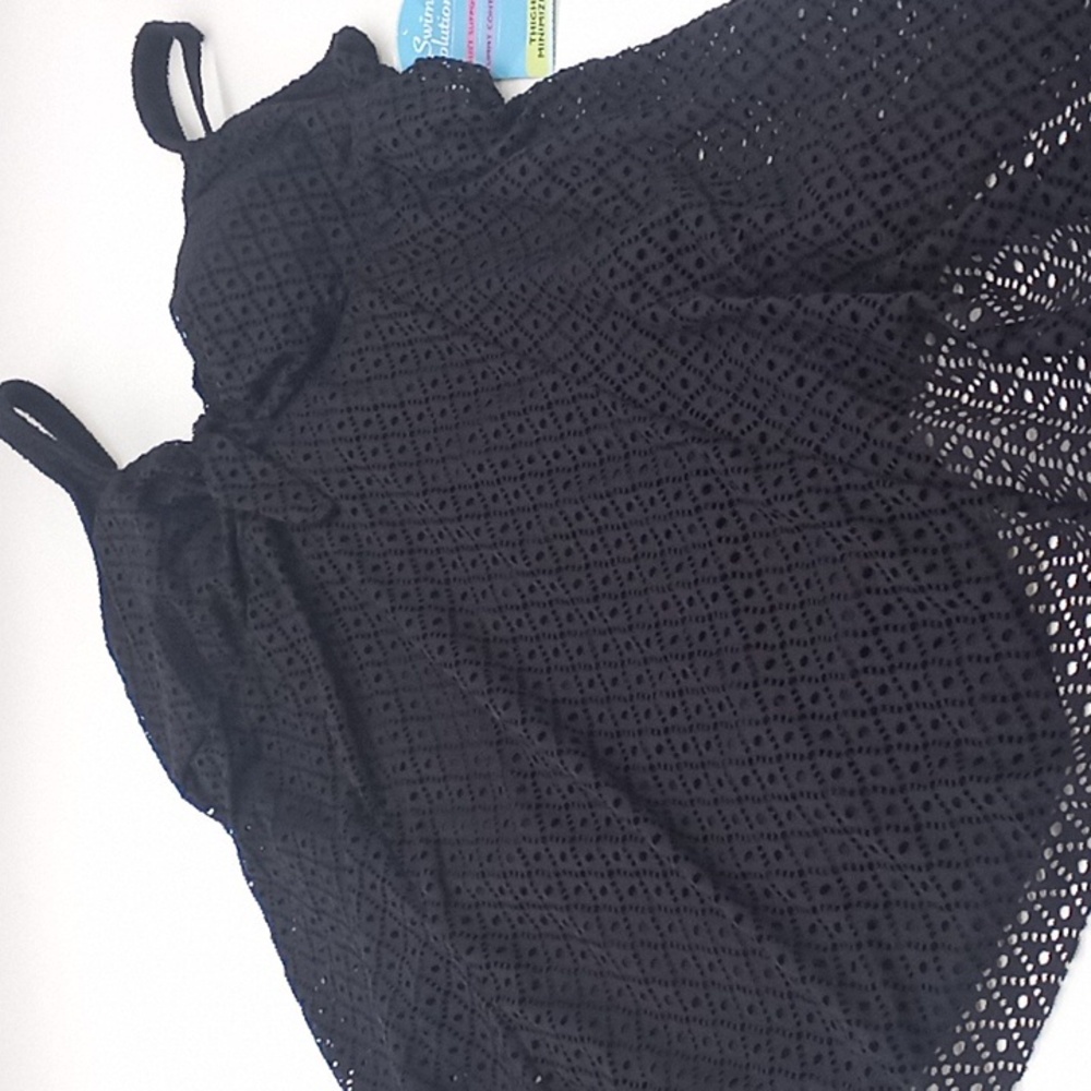 Swim Solutions Plus Size Knot-Front Tummy-Control‎ Swimdress Black 22W